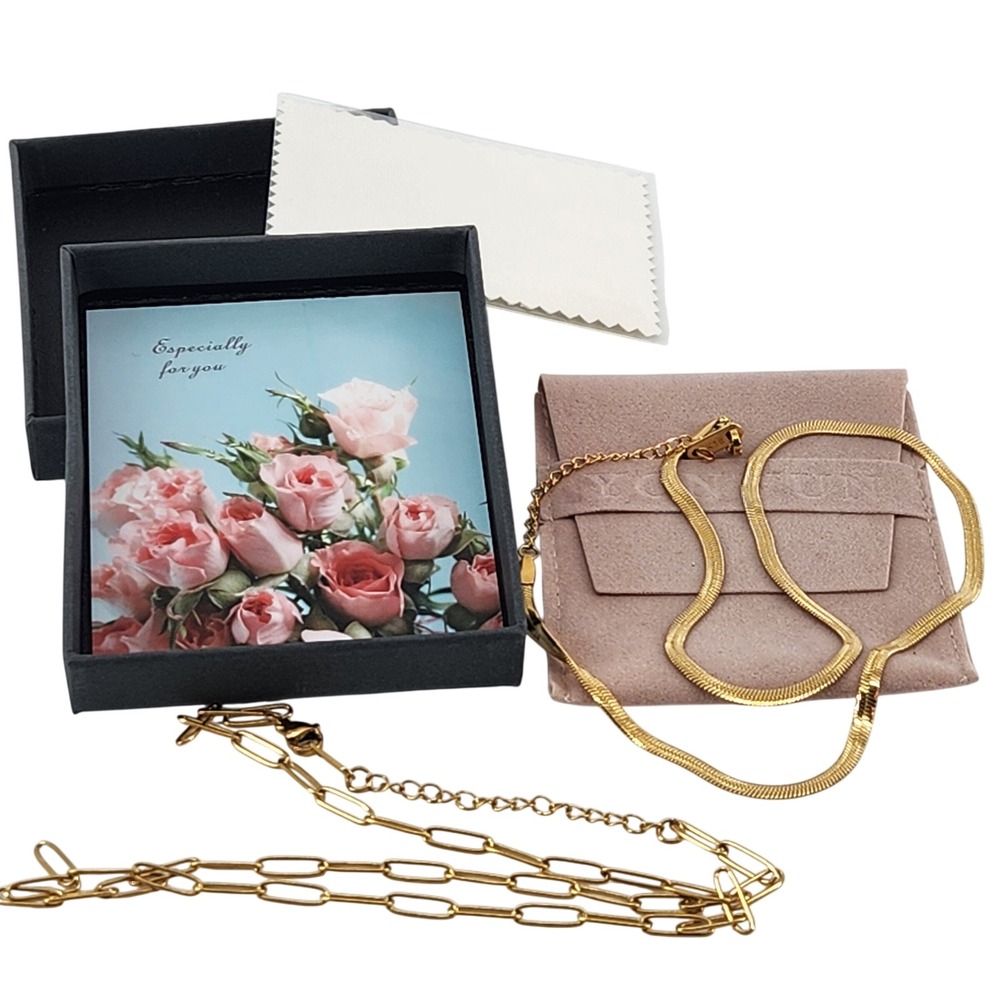YONVUN 18K Gold Plated Snake Chain Necklace Flat Herringbone Layering Choker‎